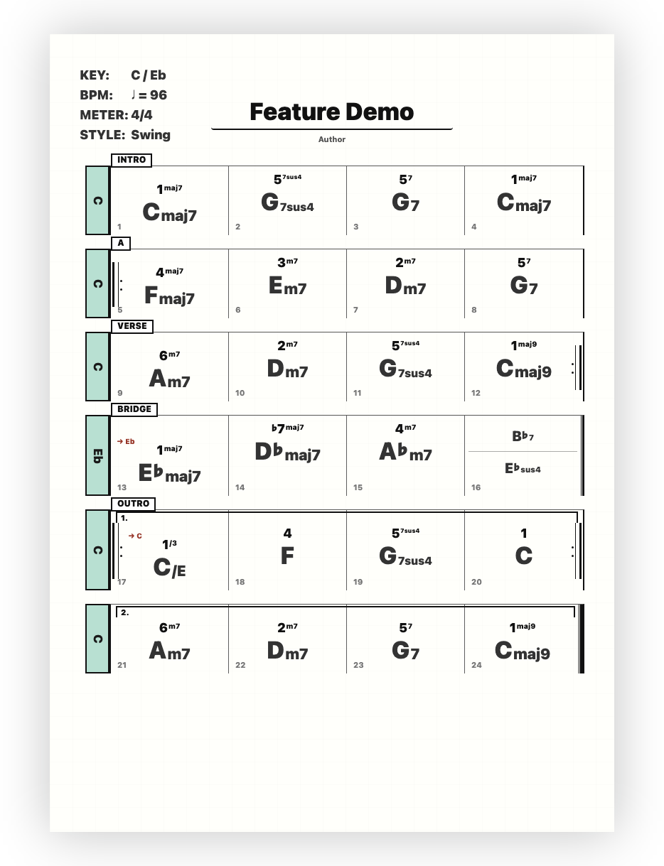 Feature Demo chord chart preview